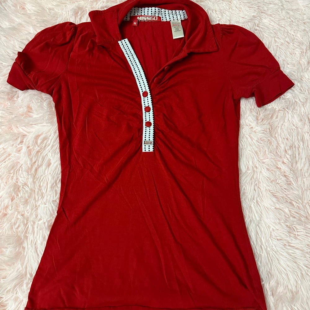 VINTAGE MISS SIXTY RED BUTTON UP BLOUSE SIZE SMALL